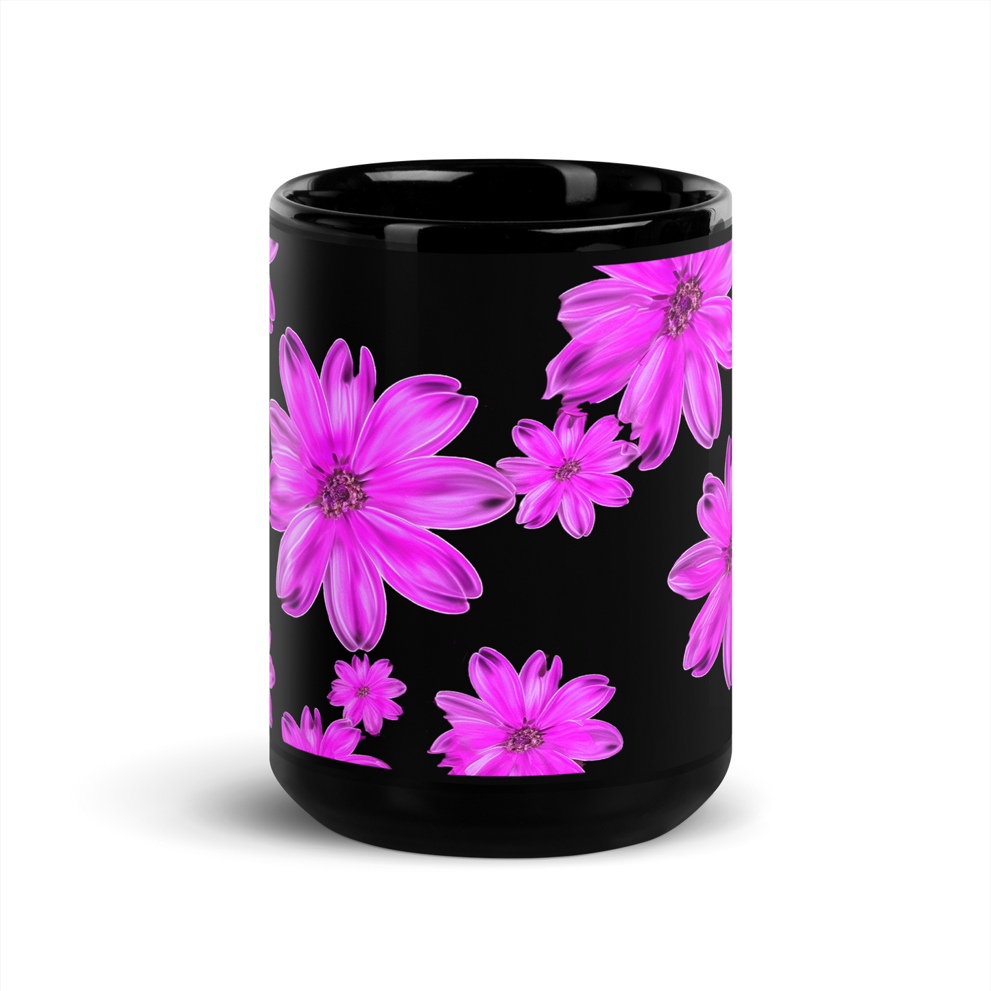 Black Glossy Mug With Flower Print