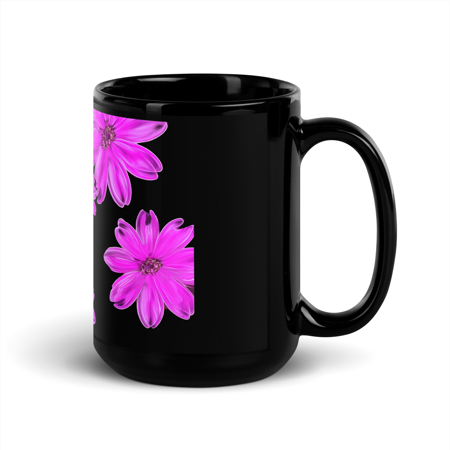 Black Glossy Mug With Flower Print