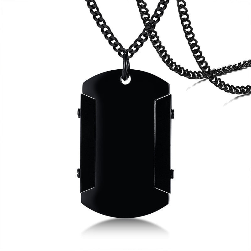 High Polished Black Stainless Steel Thick Dog Tag for Men Necklace