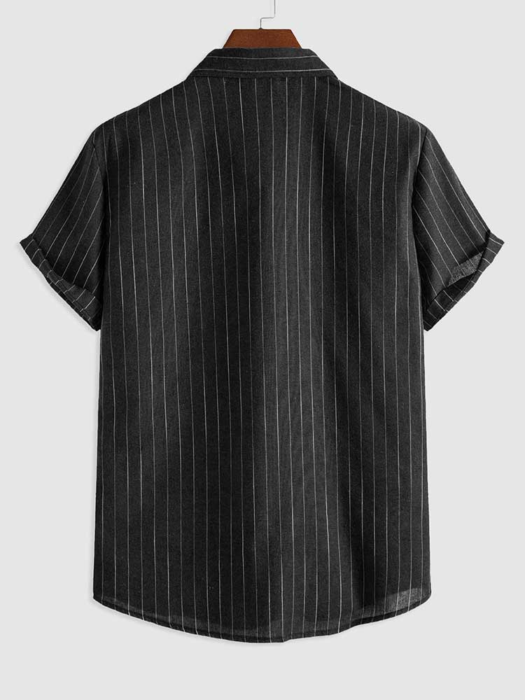 Dark Striped Shirt For Men Turn-Down Collar