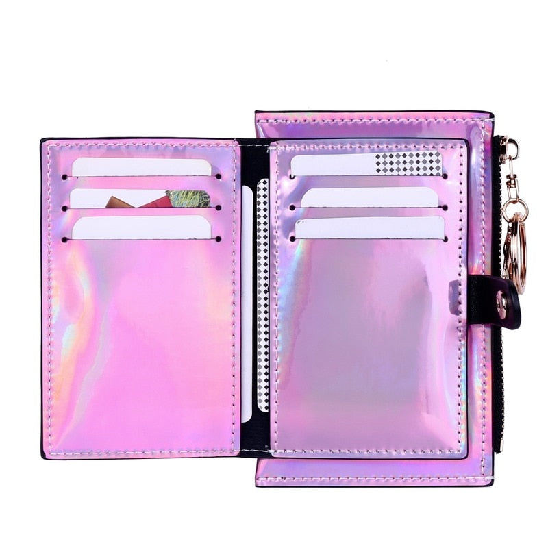 2023 New Laser Women Wallets Fashion Keychain Zipper Coin Purse Mini Small Money Bag Credit Card Holder