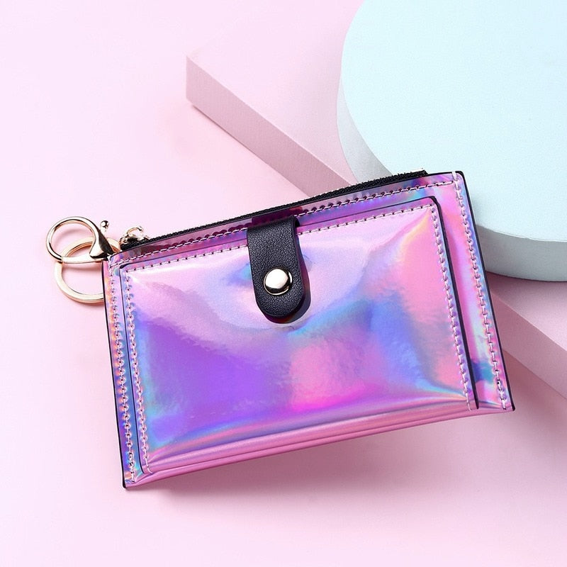 2023 New Laser Women Wallets Fashion Keychain Zipper Coin Purse Mini Small Money Bag Credit Card Holder