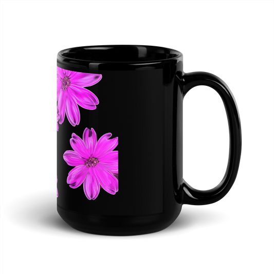 Black Glossy Mug With Flower Print