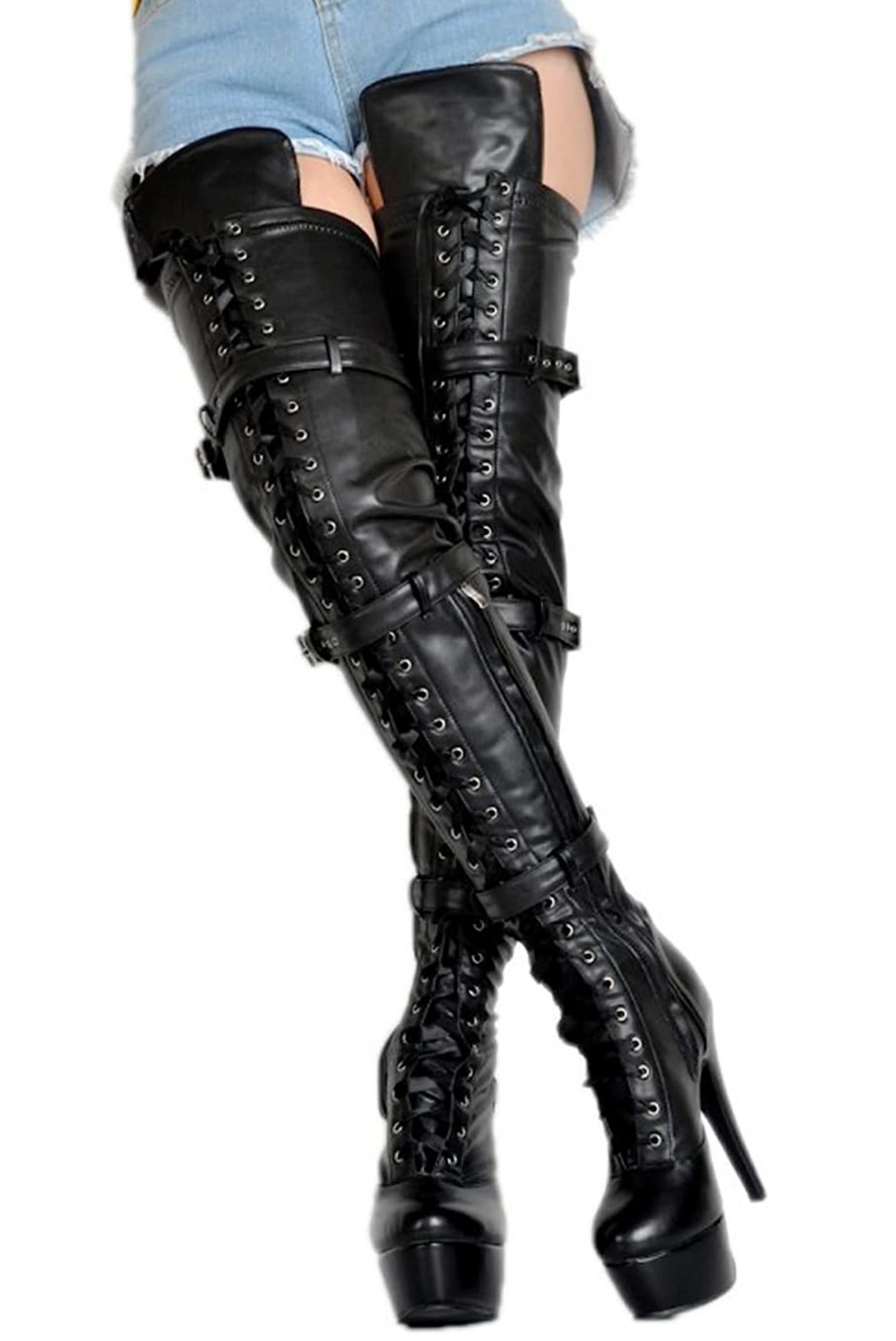 Womens High Stiletto Heels Buckle Lace Up Zipper Over The Knee Thigh Boots Shoes
