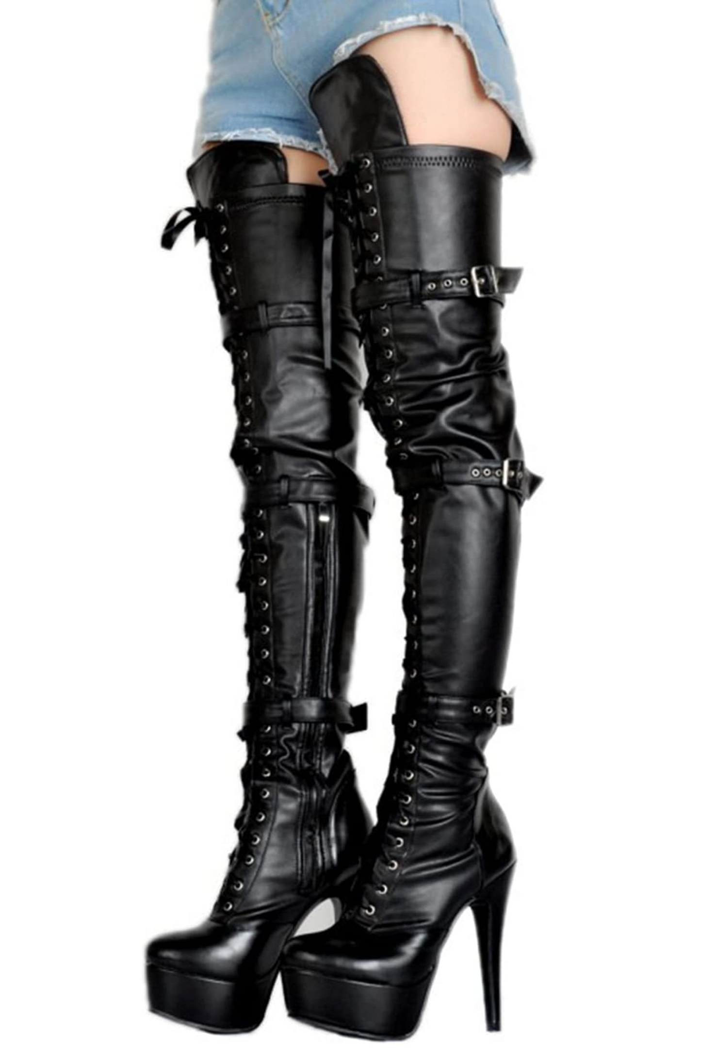 Womens High Stiletto Heels Buckle Lace Up Zipper Over The Knee Thigh Boots Shoes