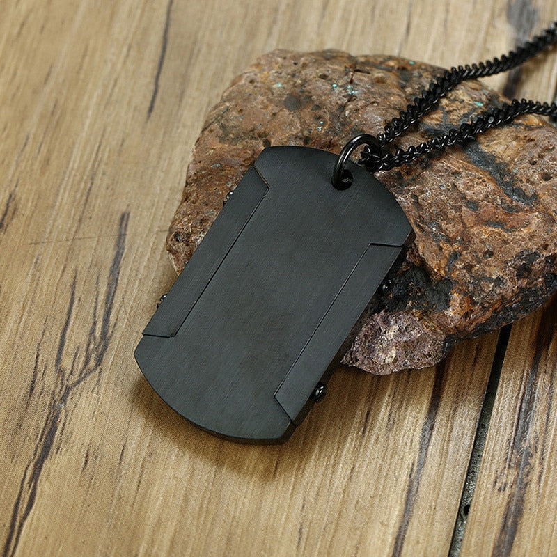 High Polished Black Stainless Steel Thick Dog Tag for Men Necklace