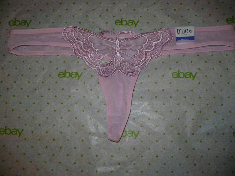 Women's Mesh Thong Pink With Butterfly Front